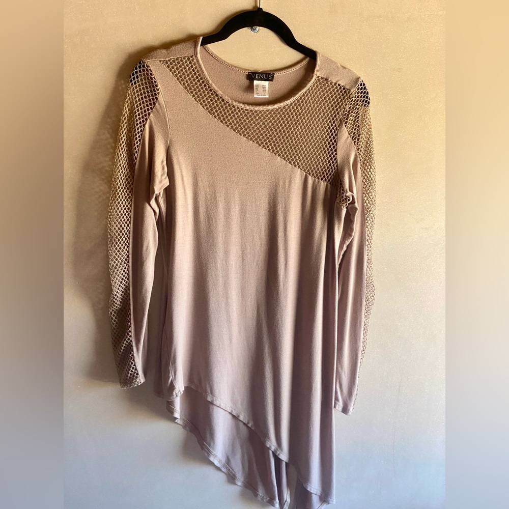 Venus Asymmetrical Long Sleeve Mesh Top
